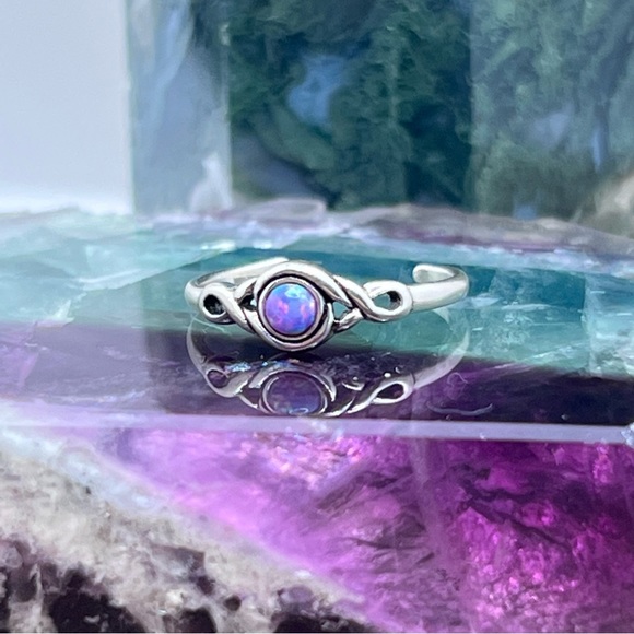 Sterling Silver 925 Pink Opalite Dainty Adjustable Toe Ring - Picture 3 of 7